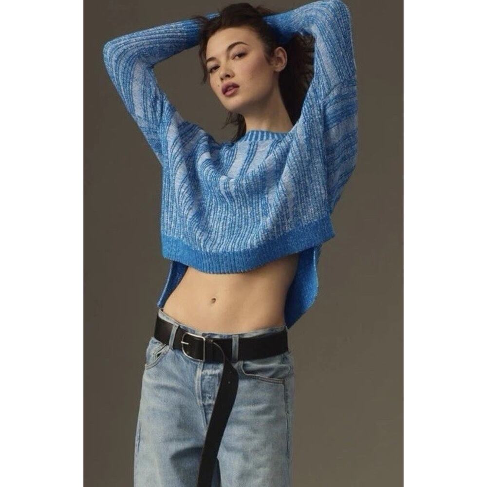 Anthropologie Pilcro Blue Textured Hi Lo Pullover Sweater Womens Large